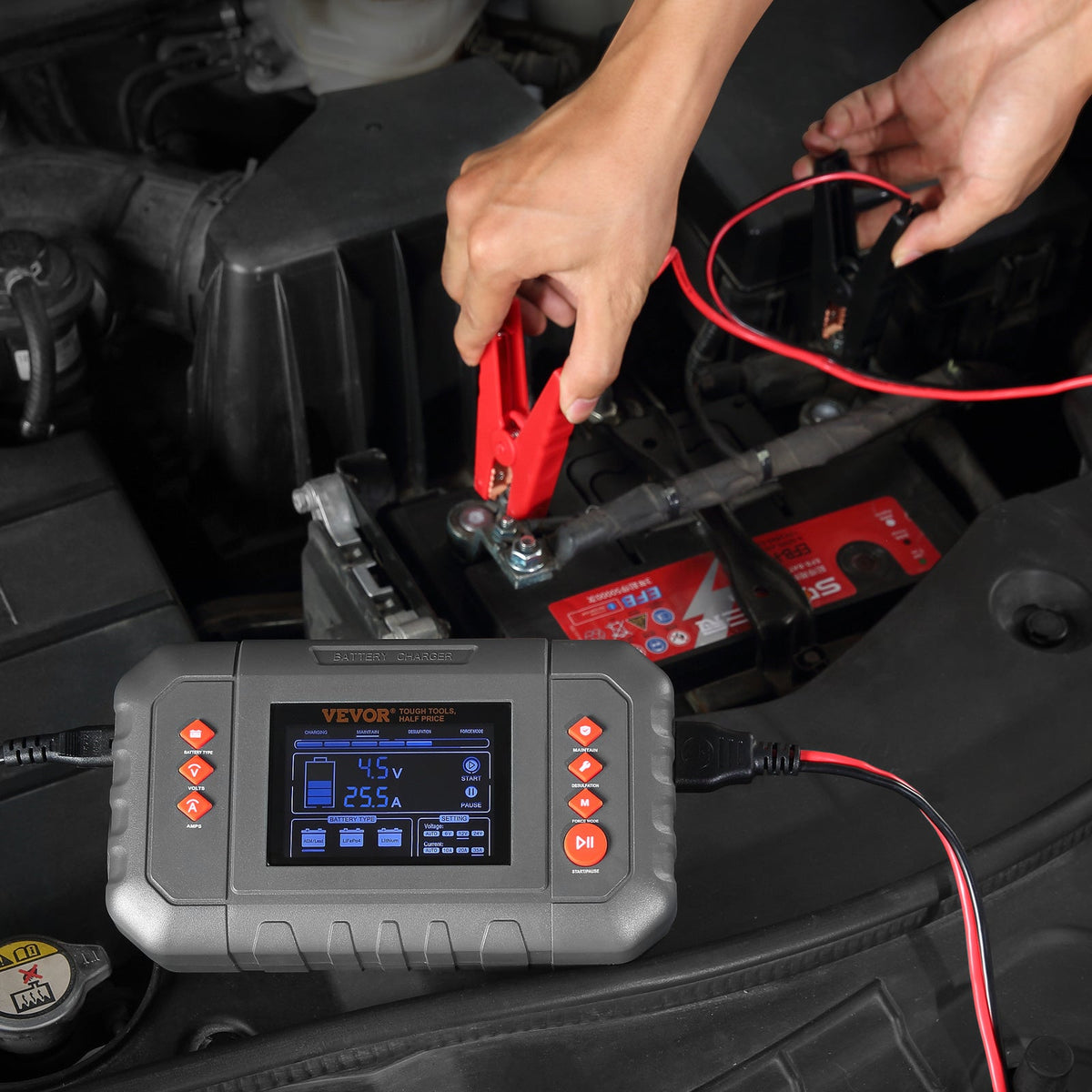 Smart Battery Charger 35 Amp Lithium LiFePO4 Lead-Acid AGM GEL SLA – 6/12/24V LCD Display Trickle Maintainer Desulfator | Car Truck Boat Motorcycle