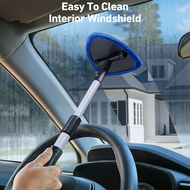 Car Windshield Cleaning Kit 10pc – Telescoping Handle, Microfiber & Chenille Covers for Interior & Exterior Glass