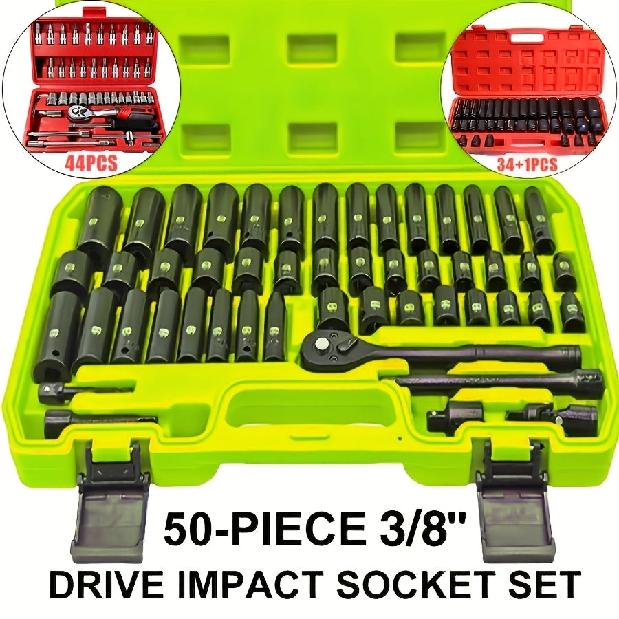 Socket Wrench Set 1/2" Drive – 44/34+1/50 Piece Pneumatic Tool Kit with Air Socket Wrench for Automotive & Household Repair
