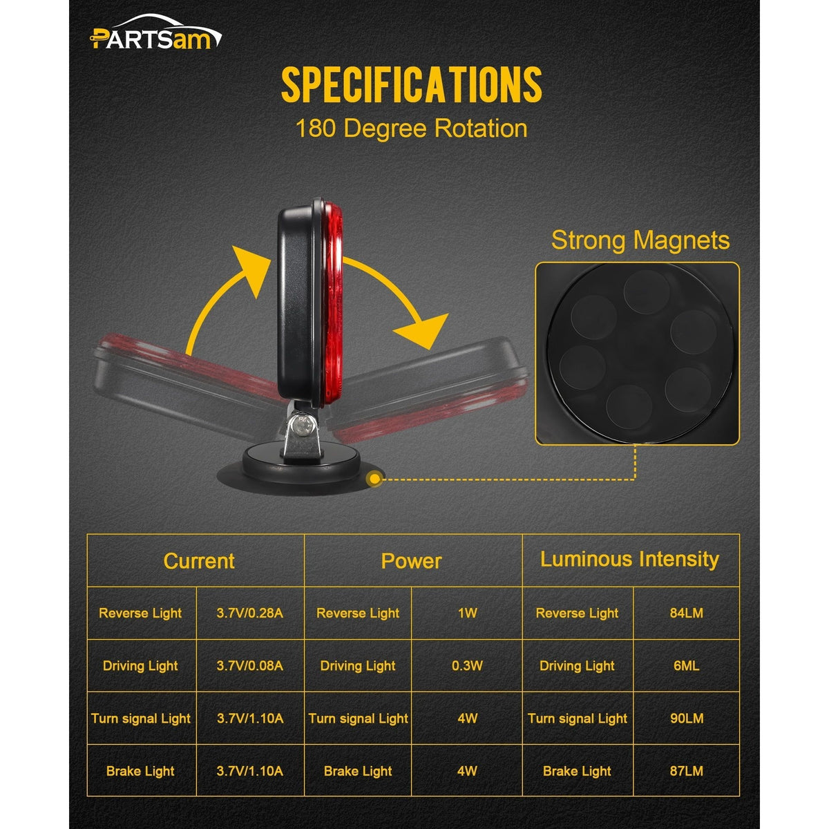 Wireless Magnetic Trailer Lights Kit 26 LED Stop Turn Brake Reverse 7-Pin Plug 12-24V IPX5 Waterproof for Trucks Trailers Towing