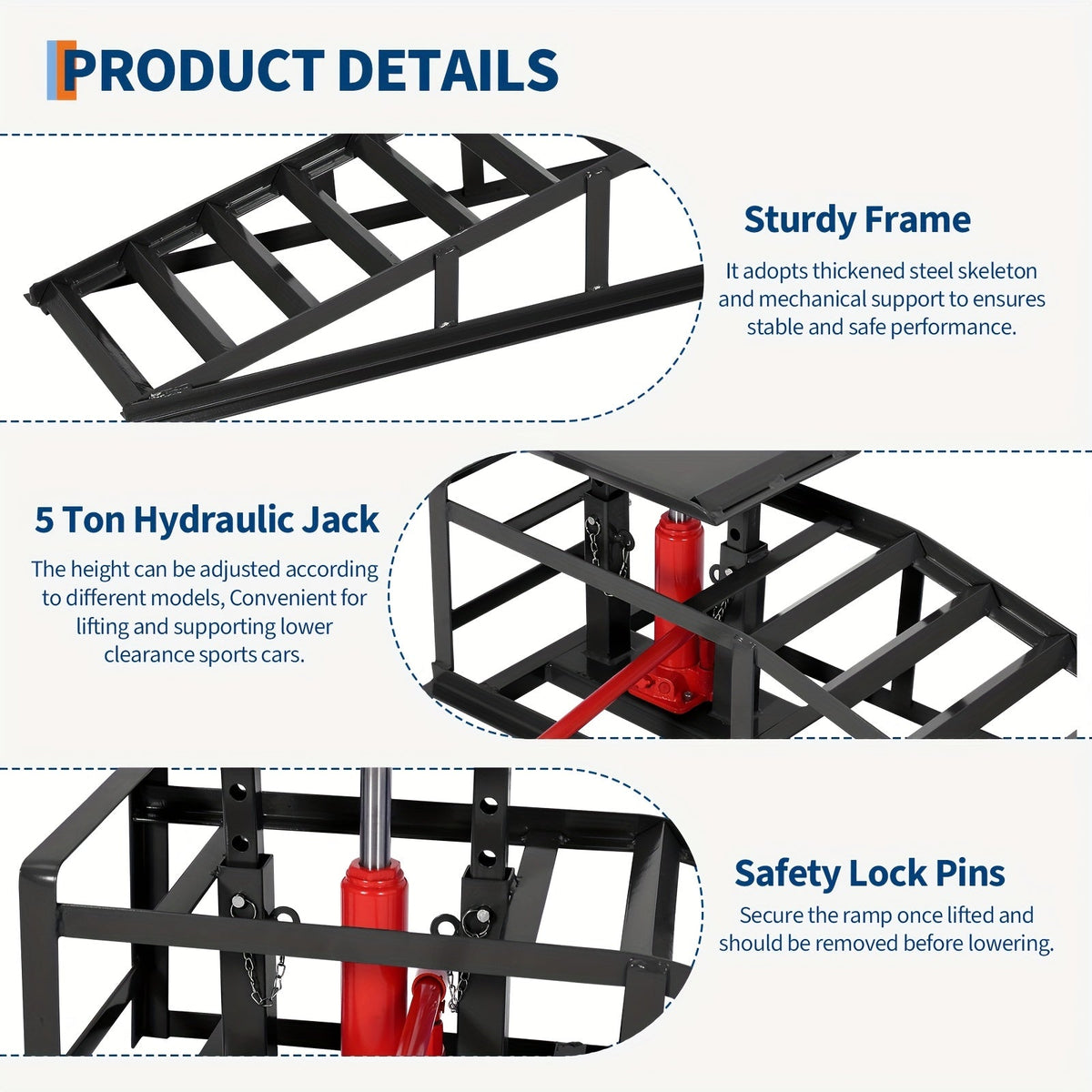 Hydraulic Car Ramps 2 Pack 5-Ton 11000 LBS - Low Profile Heavy Duty Steel Service Lift Ramps for Car Truck Trailer Garage Repair, No Installation Required