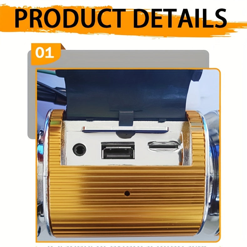 KORBROS Motorcycle Bluetooth Soundbar – IPX5 Waterproof, Built-in Amplifier, FM Radio, USB & AUX, 12V MP3 Player for Handlebar Mount