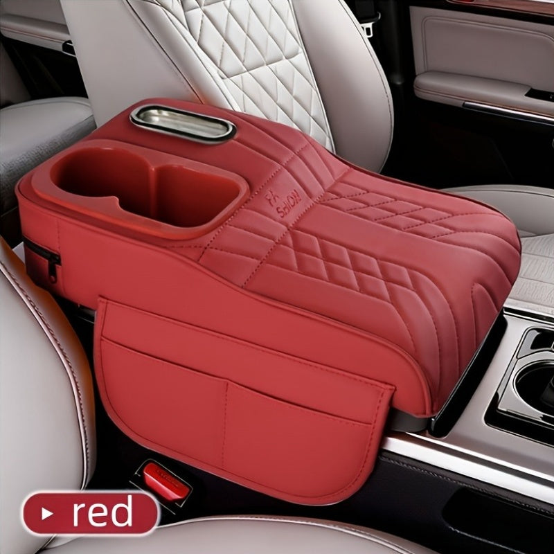 Car Center Armrest Pad with Cup Holder & Tissue Box – Height Elevating Console Cover, Multi-Color Storage Organizer for Vehicle Interior