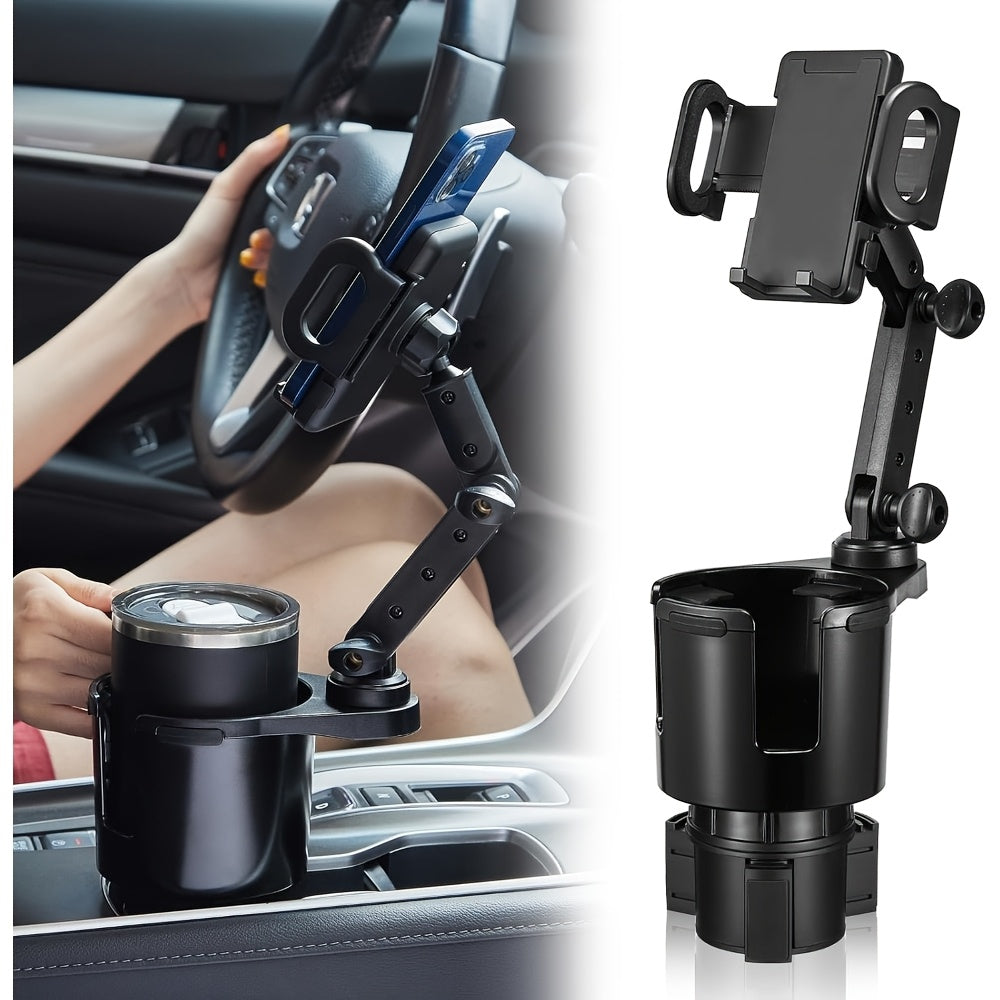 Car Cup Holder Extender 2-in-1 – Swivel Phone & Cup Holder for Car SUV Truck with Shock Trim, Black