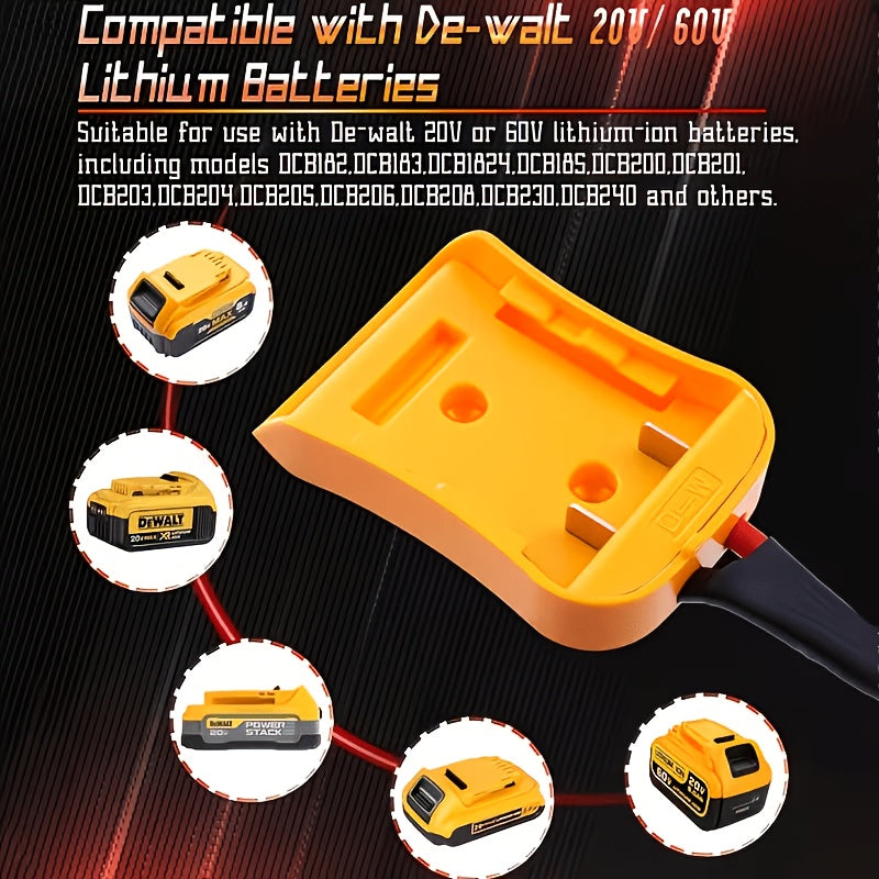 Car Jump Starter Cable Adapter for DeWalt 18V/20V DCB Battery – Portable 12V Battery Pack Connector, ABS, 0.98ft & 6.56ft Options, Battery Not Included
