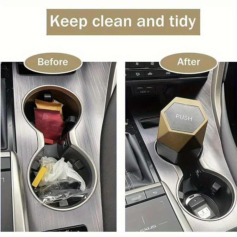 Car Trash Can with Lid & Bags 6-Piece Set - Mini Diamond Design, One-Button Lid, 2 Cans + 60 Bags, Fits Cars Trucks SUVs, Cow Print