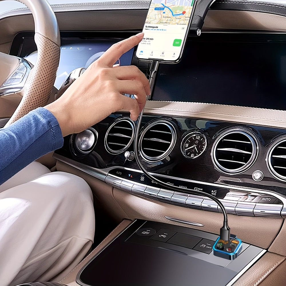 Bluetooth FM Transmitter for Car – Bluetooth 5.3, USB PD 20W Fast Charge, Dual Mic CVC Noise Reduction, Hi-Fi Stereo, 7-Color LED, MP3 Player & Hands-Free Calling