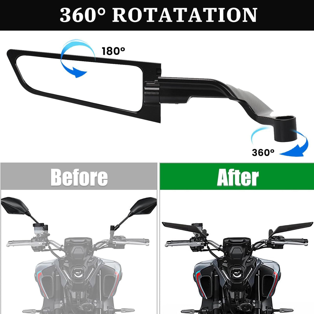 Motorcycle Rearview Mirrors Adjustable Wind Wing Side Mirrors 360° Rotation Compatible with Kawasaki Z400 Z650 Z900 KTM 390 Duke 1290 Super Duke R Street Bikes