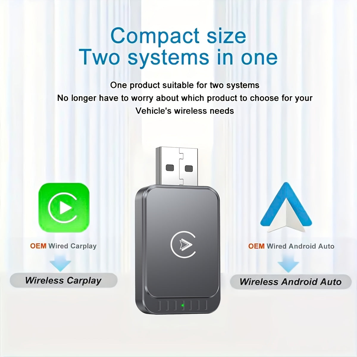Wireless CarPlay Android Auto Adapter 2-in-1 AI Box, Wired to Wireless Converter 2.4G 5GHz WiFi, Compatible with 99% Cars, iPhone iOS 10+ Android 11+