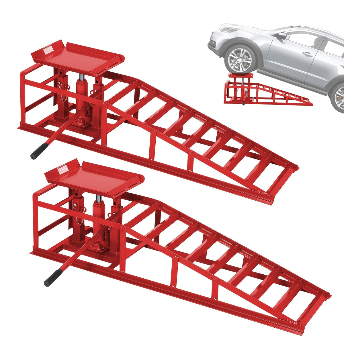 Hydraulic Car Ramps 2 Pack 5-Ton 11000 LBS - Low Profile Heavy Duty Steel Service Lift Ramps for Car Truck Trailer Garage Repair, No Installation Required