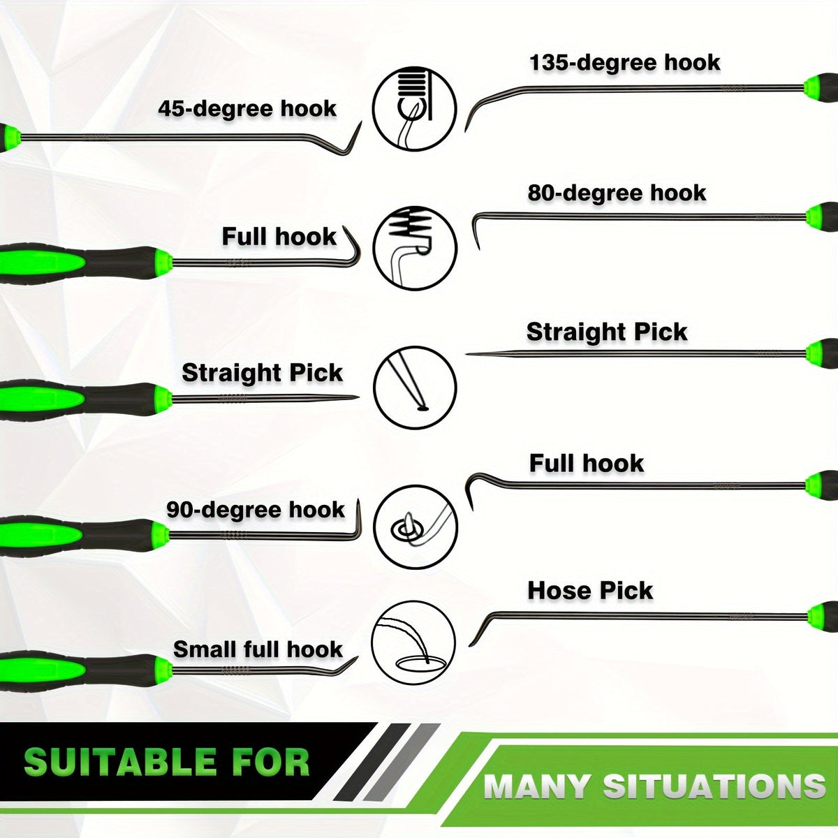 Precision Hook and Pick Set 6/10pcs Extra-Long Steel, Non-Slip Handles, for Automotive Machinery & Electronics Maintenance, Crochet Hook Needle Tool Kit