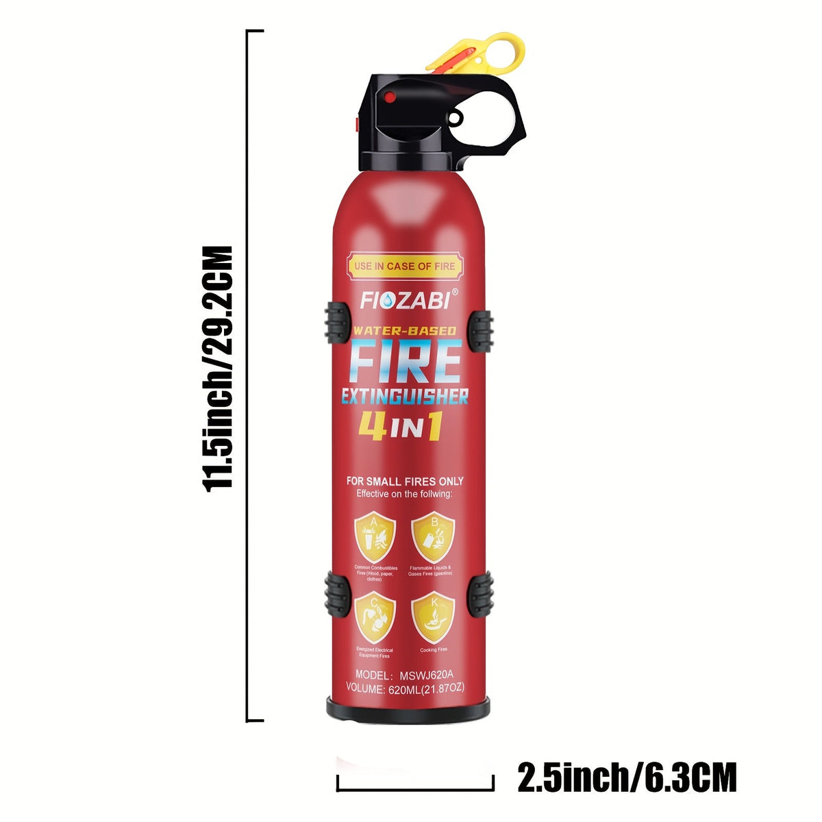 Portable Fire Extinguisher Spray 4-in-1 – Water-Based 0.5-A:21-B:C:5K with Mounting Bracket for Car, Home, Kitchen & Garage