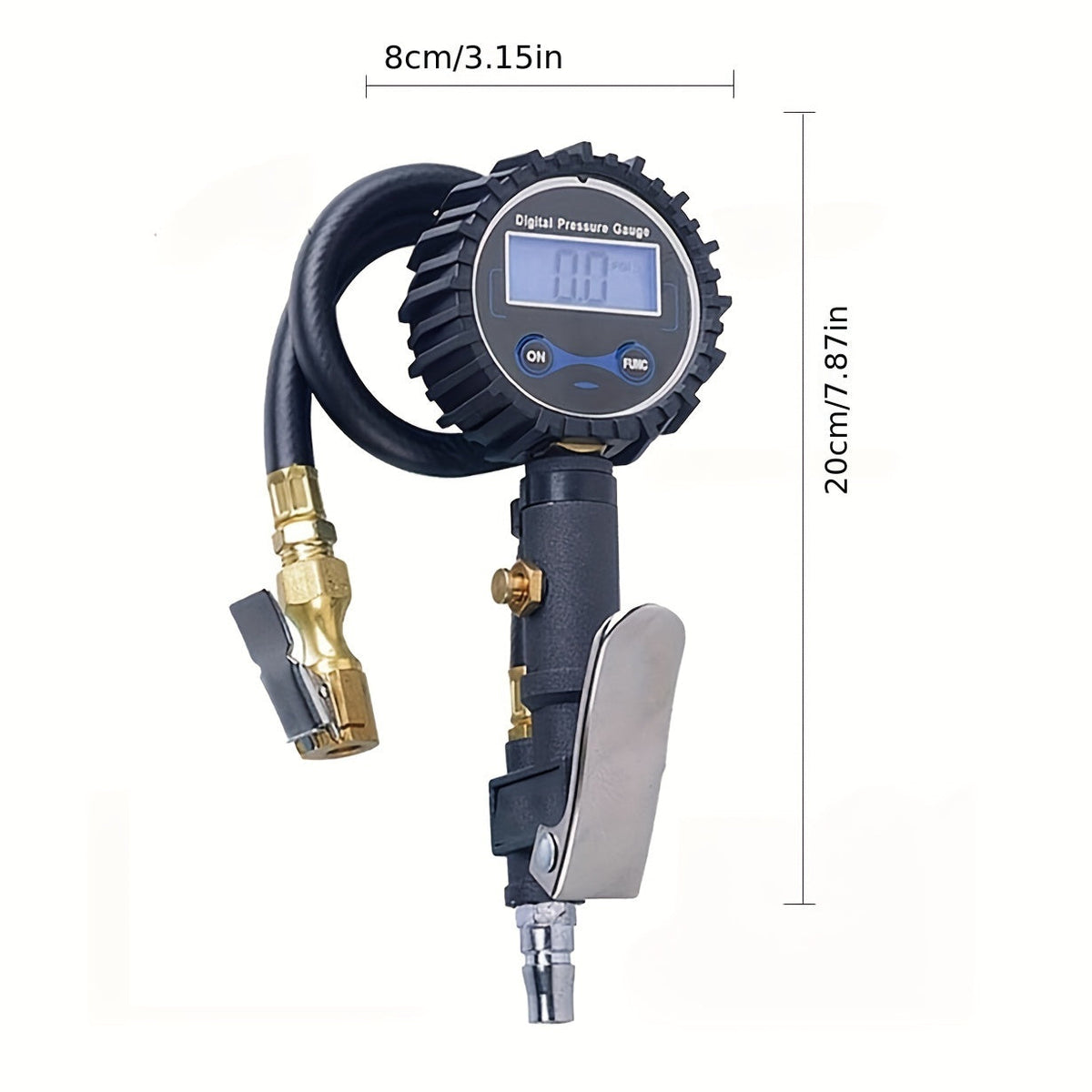 Digital Tire Pressure Gauge Inflator 0-200 PSI LCD Backlight Pistol Grip Aluminum Alloy for Car Truck Motorcycle Bike with 3 Connectors