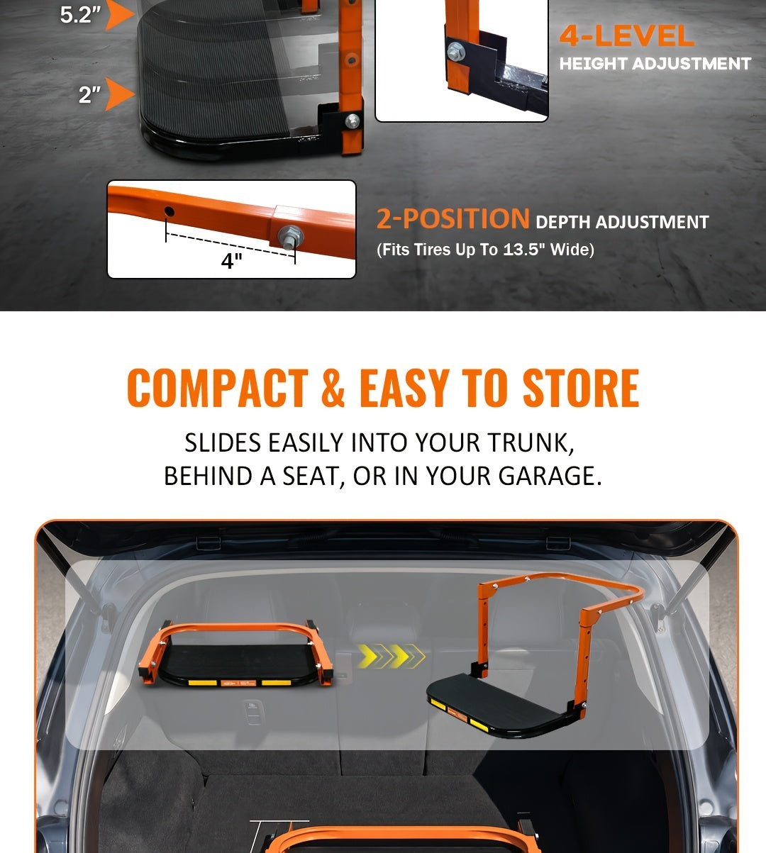 Tire Step Ladder for Truck SUV – Foldable Anti-Slip, Adjustable Height, 300/650 Lbs Capacity, Fits Tires Up to 13.5" Wide, Telescopic Roof Rack Climbing Step for Trailer Pickup