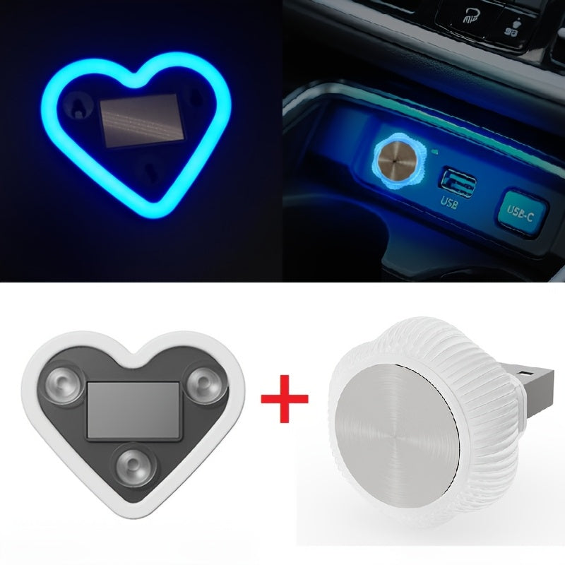 Car Interior Neon LED Mood Light – Heart & Flower Shaped Ambient Light for Car Window, Valentine's Day Car Decoration, 3 Colors