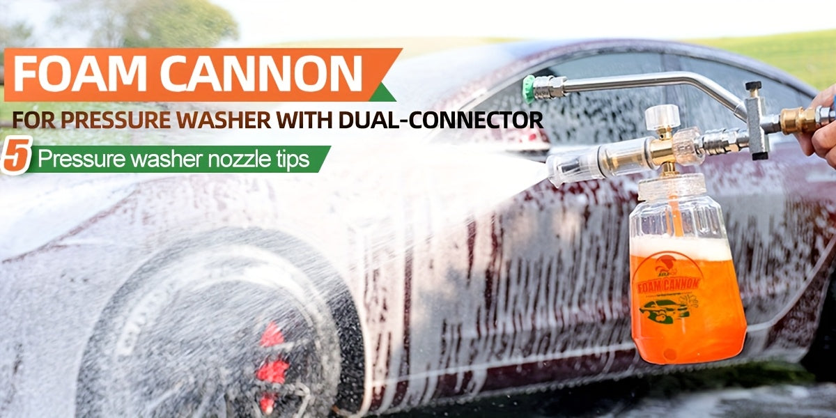 Pressure Washer Foam Cannon Kit 9-Piece – 5000 PSI Dual Connector | 5 Nozzle Tips & 1/4" Quick Connect | Car Wash Soap Sprayer