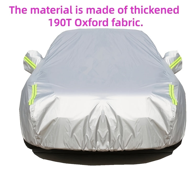 All-Season Waterproof Car Cover – 190T Oxford Cloth, UV Protection, Windproof, Fits Cars & SUVs 183–216 Inches, with Storage Bag (Silver)