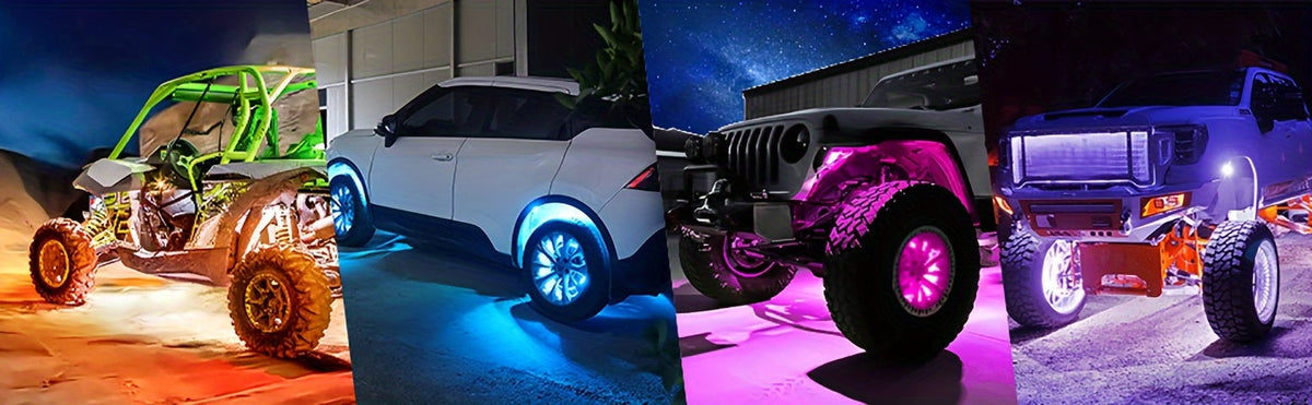 RGB LED Rock Lights Kit 9-LED Pods Sound-Activated App & Remote Control Multicolor Underglow Neon for Trucks SUVs Pickups Off-Road Vehicles 4 6 8 10pcs