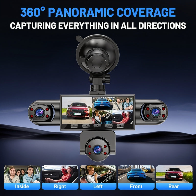 PODOFO 360° Dash Cam 5-Lens & 4-Lens 1080P, Front Rear Left Right Coverage, Loop Recording, Reverse Image, USB Powered — Optional 32G/64G Card