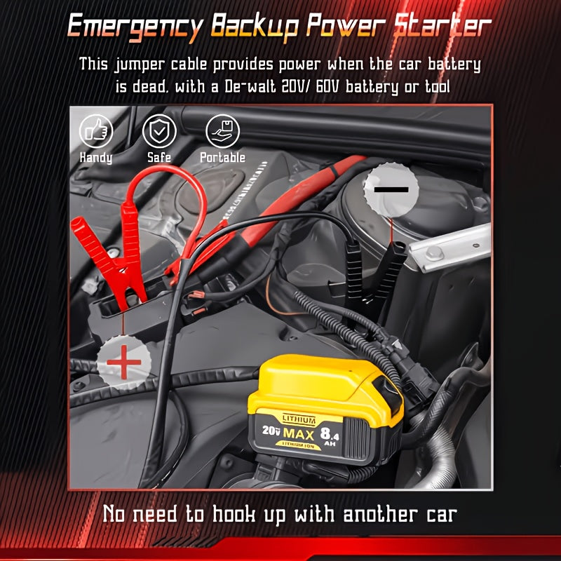 Car Jump Starter Cable Adapter for DeWalt 18V/20V DCB Battery – Portable 12V Battery Pack Connector, ABS, 0.98ft & 6.56ft Options, Battery Not Included