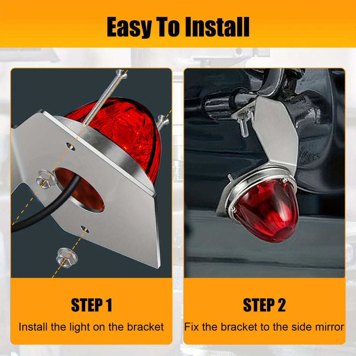 Stainless Steel Watermelon Light Brackets 2 Pack – Angled Clamp Mount Holder for Truck Mirror Turn Signal & Underglow Lights, Universal Fit
