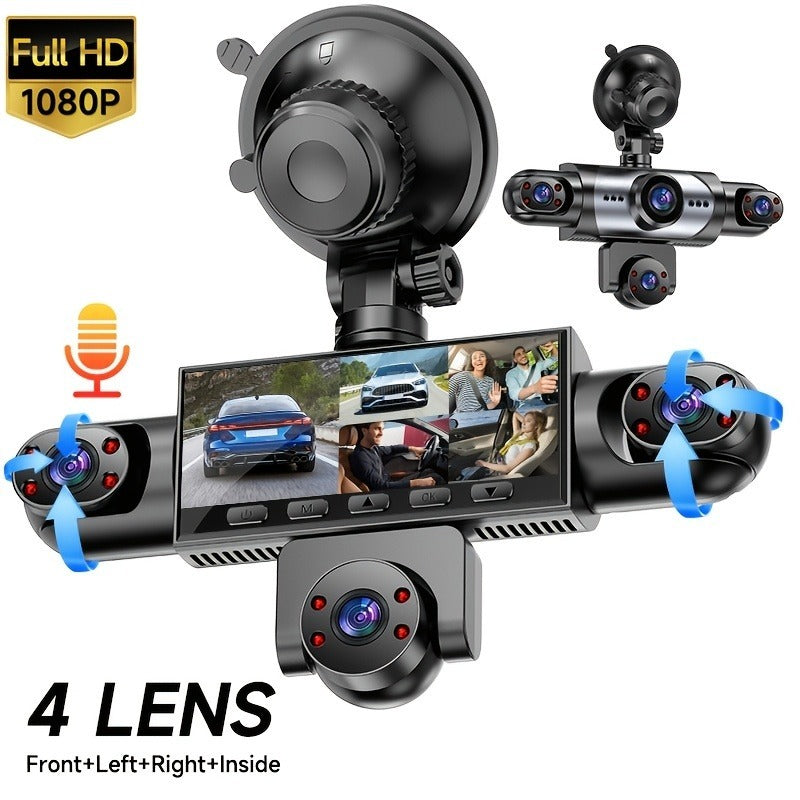 PODOFO 360° Dash Cam 5-Lens & 4-Lens 1080P, Front Rear Left Right Coverage, Loop Recording, Reverse Image, USB Powered — Optional 32G/64G Card