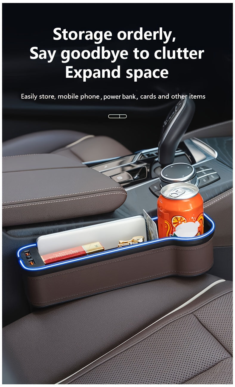 Car Seat Gap Organizer with Atmosphere Light Phone Holder Charger Slot Sundries Storage Box Car Interior Accessories Universal Fit