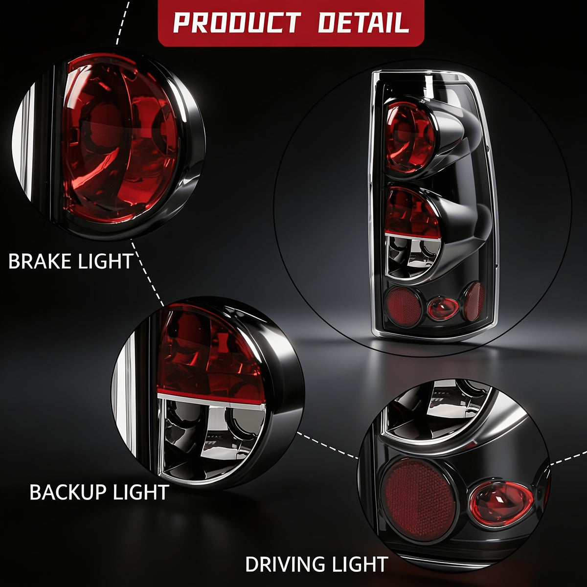 Tail Lights for Chevy Silverado 1500 2500 3500 & GMC Sierra 1999-2006 – Direct Replacement Taillights Assembly, Black Housing, Red or Smoked Lens (No Bulbs, Pair)