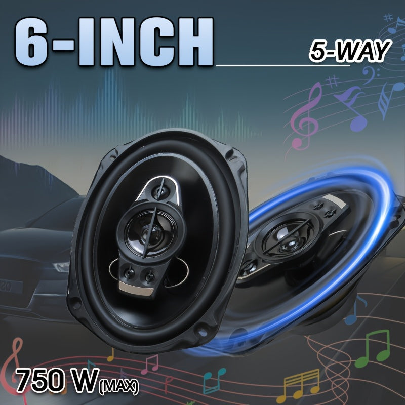 6x9 Inch Coaxial Car Speakers 750W 5-Way Full Range – 2-Pack with Dust Cover & Audio Cable, 92dB 4-Ohm Stereo Door Speakers for Car Audio Upgrade