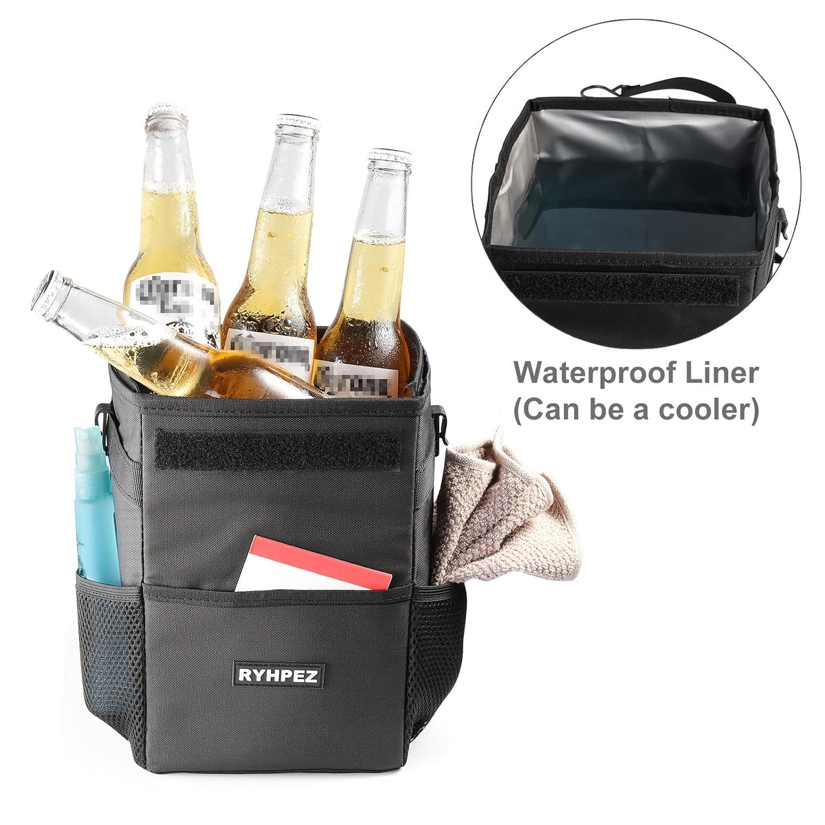 Car Trash Can Leakproof 2.1 Gallon – See-Through Window & Removable Liner | Garbage Bin Organizer for SUV Truck Vehicle Black Coffee