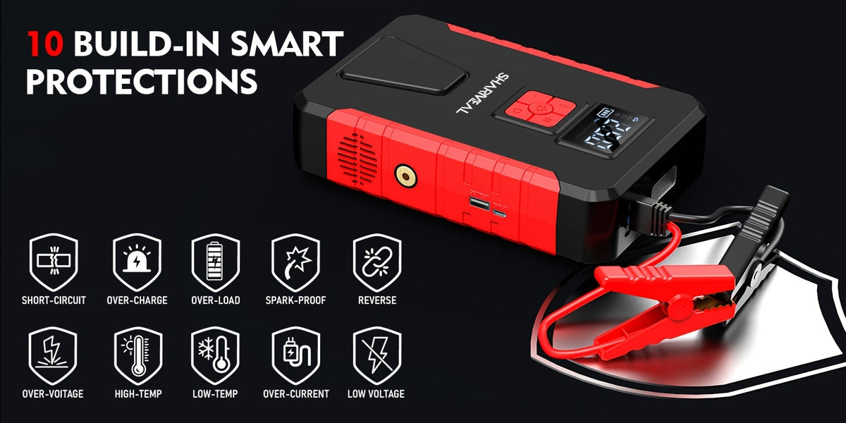Portable Jump Starter with Air Compressor, 15000A-21000A Peak 350PSI 12V 17-in-1, Car Battery Charger with LED Light, for Cars Trucks SUVs