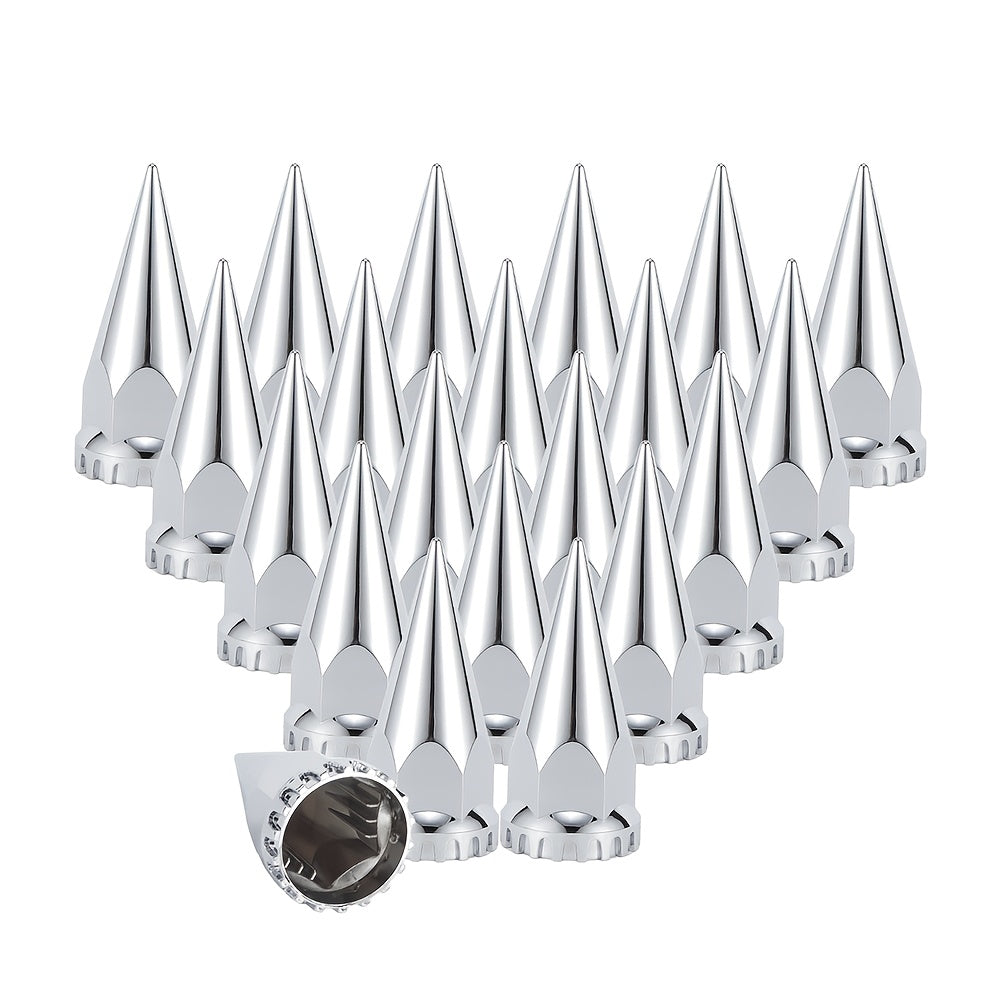 Spike Lug Nut Covers 33mm – Chrome ABS Screw-On Pointed Caps for Semi Trucks & Hub-Piloted Wheels, 60-Pack