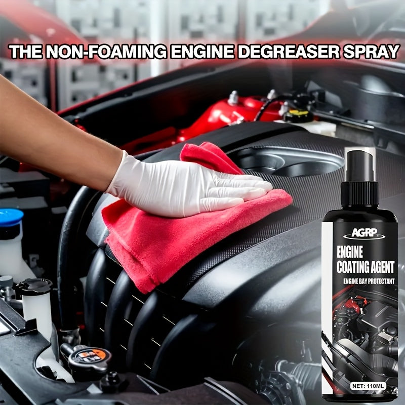 Engine Bay Plastic Restorer Spray – High-Gloss UV & Heat Protection Coating for Engine Compartment, 3.72oz + Sponge