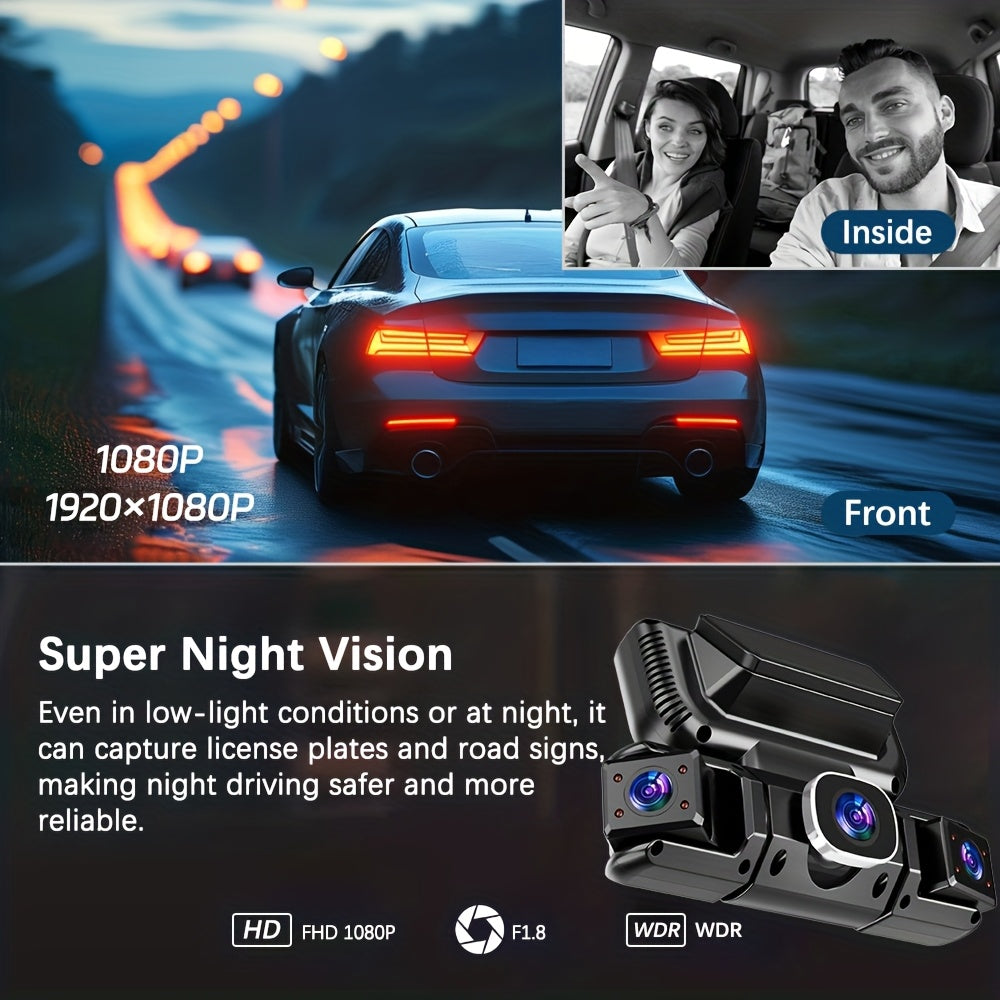 360° Dash Cam 4-Channel with Night Vision, 3.16" IPS Screen, WiFi, G-Sensor, Parking Mode & 32GB Card – Front Rear Side Car Camera