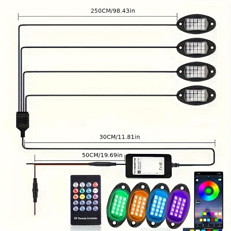 RGB LED Rock Lights 8pc or 4pc | 15 LED Per Pod App & Music Mode Underglow Kit for Trucks Jeeps UTVs SUVs Golf Carts 12V