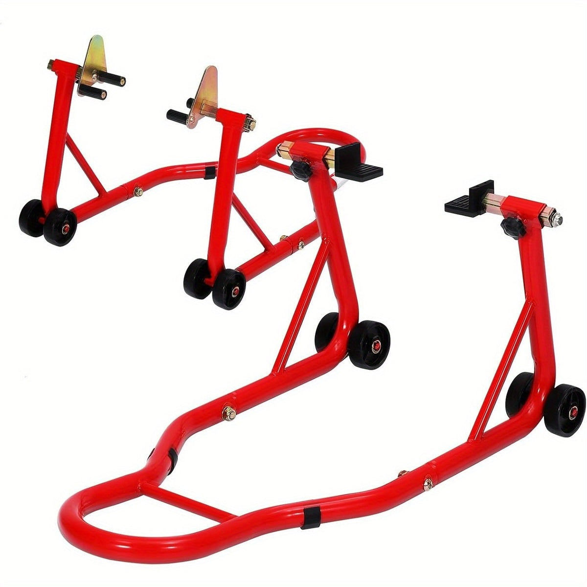 Motorcycle Paddock Stand Front & Rear Combo 900 Lbs - Universal Lift Stands for Yamaha Honda Suzuki BMW Kawasaki, Heavy Duty Steel, Black Red Yellow
