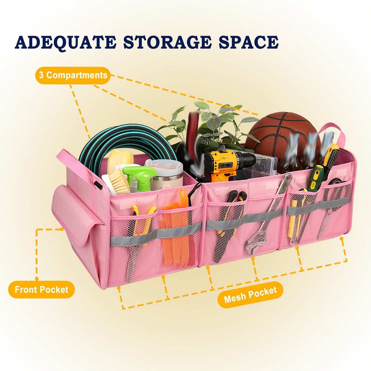 Car Trunk Organizer for SUV – Collapsible Large Cargo Storage Box with Non-Slip Bottom & Multi-Compartment