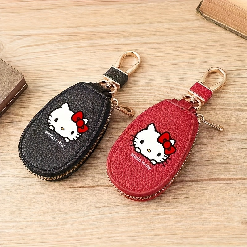 Cute Key Holder Bag with Zipper – Compact Car Key Storage Organizer Keychain Pouch for Home & Car, Pink Burgundy Brown Black