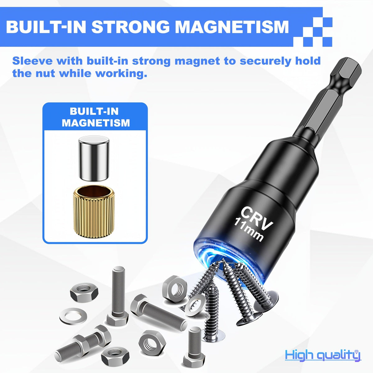 Magnetic Nut Driver Set 15pcs – 1/4" Hex Shank, SAE 1/4"-9/16" & Metric 6-14mm, Chrome Vanadium Steel, Impact Driver Compatible