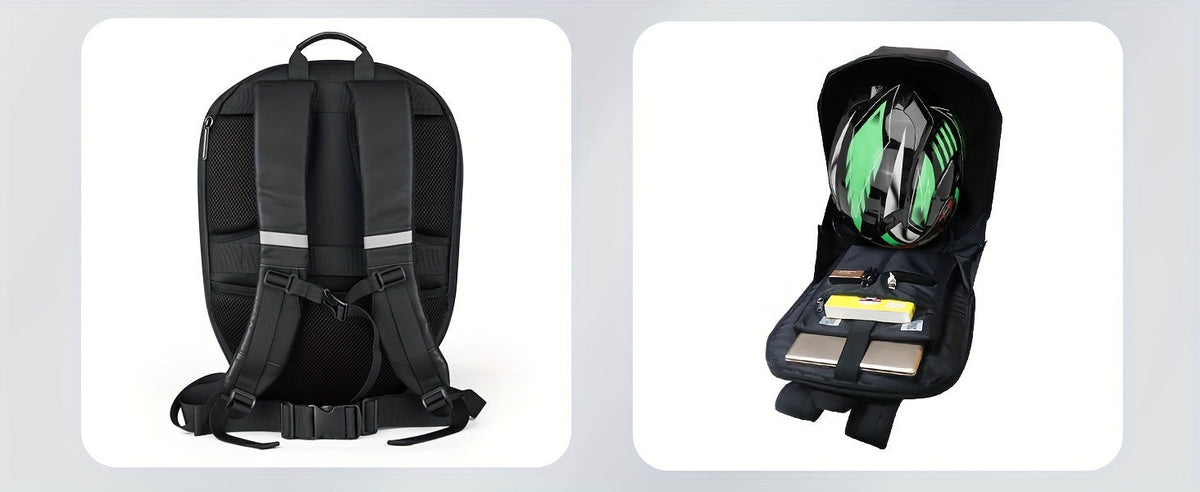LED Motorcycle Backpack Smart Display – 48×48 Full-Color Dot Matrix, Hard Case Helmet Bag, USB-Powered, 19" Laptop Compartment for Riding Hiking Travel