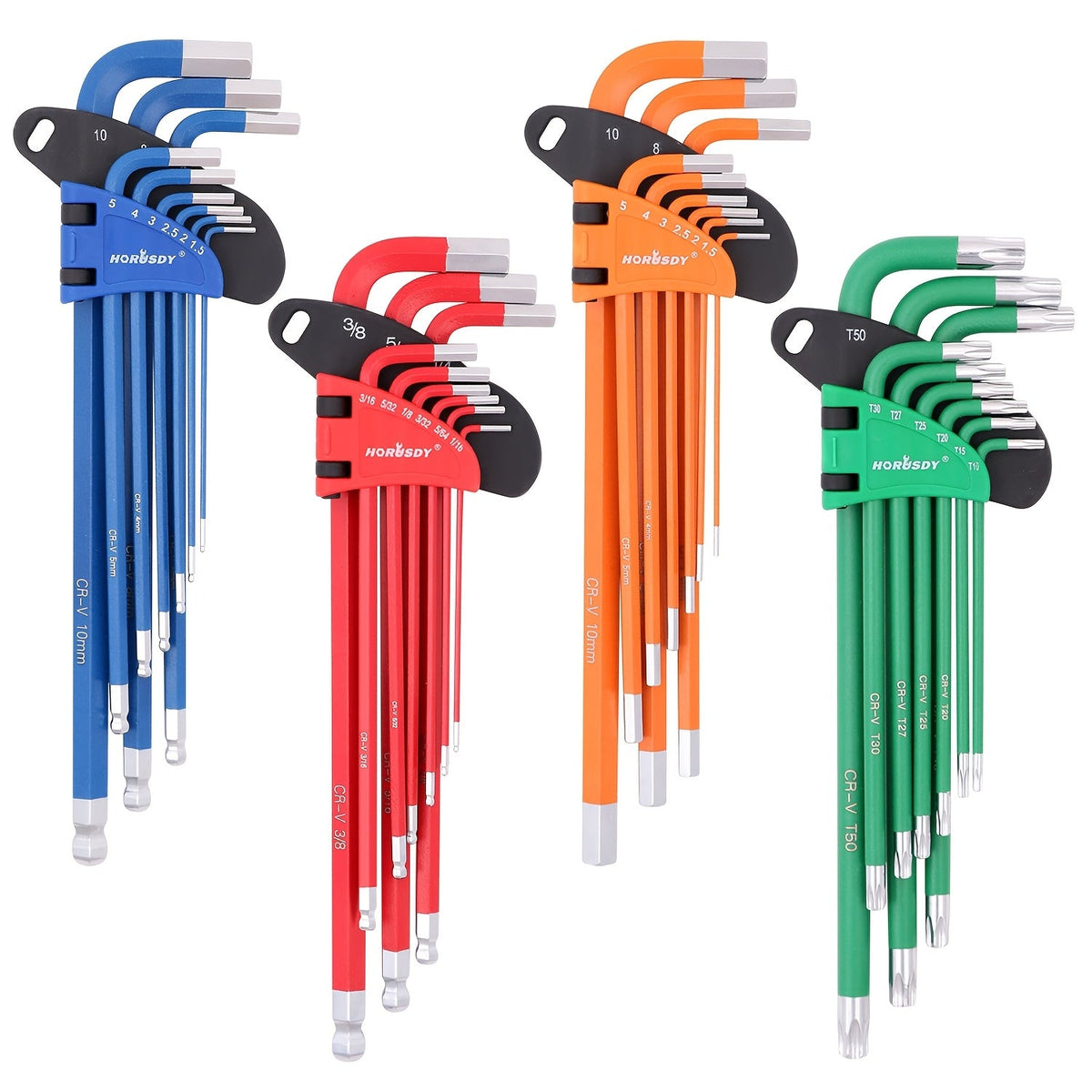 Hex Key Allen Wrench Set 29/37-Piece – Ball End & Torx, Metric & SAE, Color-Coded, T-Handle, Chrome Vanadium Steel