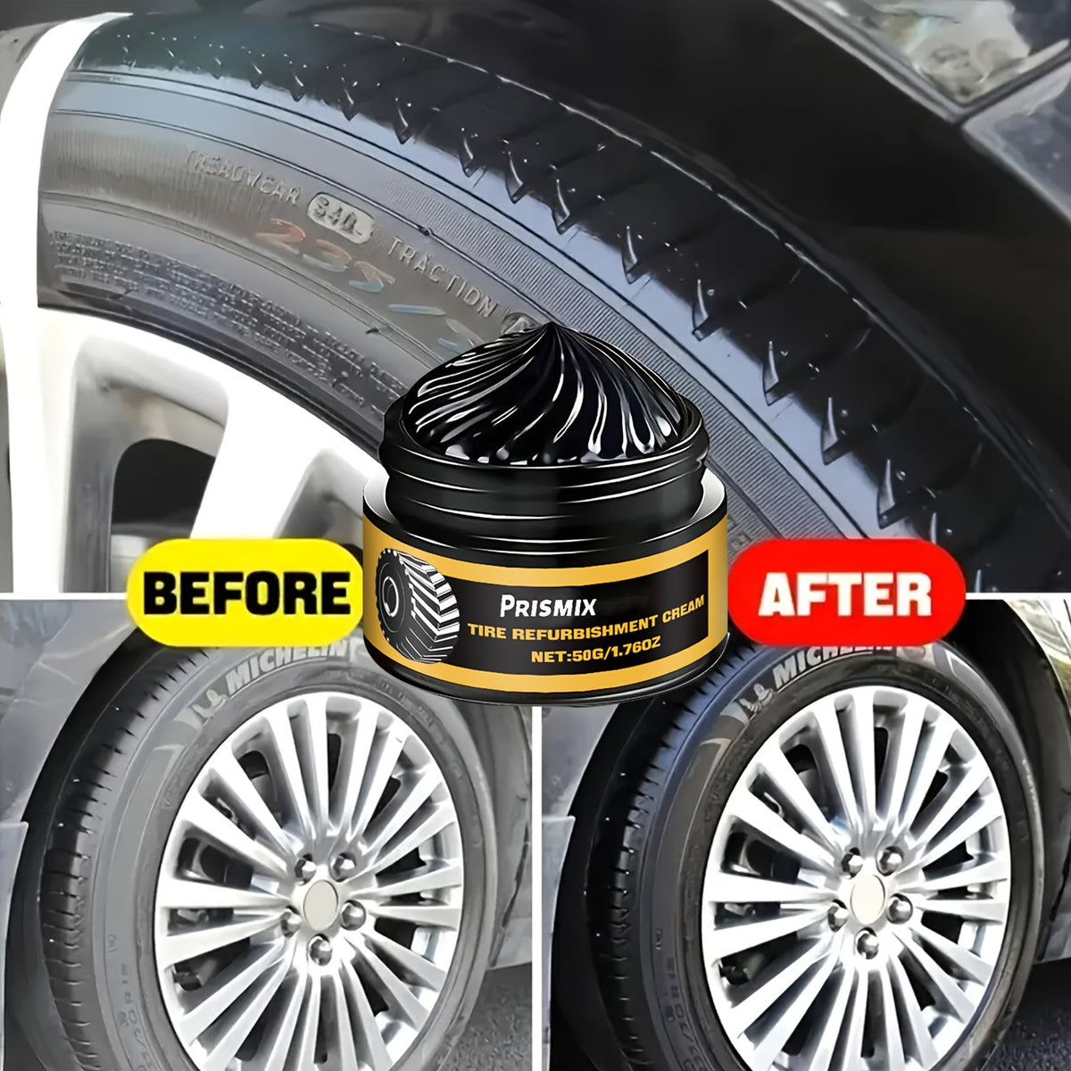 Tire Polishing & Retreading Paste 2-Pack 50g – Beeswax Formula for Lasting Shine, Rust Removal & Black Trim Restoration with Sponge