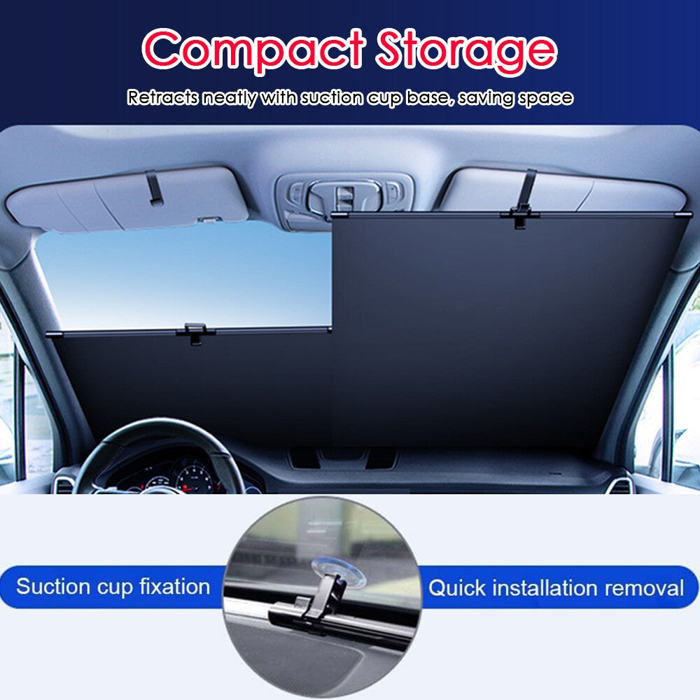 Windshield Sunshade Retractable Auto Roll-Up 99% UV Block – Spring-Loaded Suction Cup Mount | Universal Fit Car Sedan SUV 49.6×42.5 in