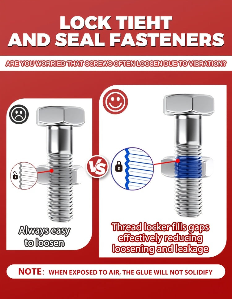 Threadlocker Adhesive 2/4pcs – Anaerobic Screw Locking Agent, Anti-Vibration Anti-Rust, Oil & Heat Resistant | Blue & Red for Metal Plastic Stainless Steel