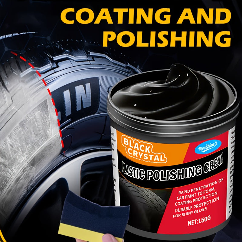 Car Plastic Restorer & Interior Shine Kit | Tire Dressing, Discoloration Fix & Plastic Renewal Cream – 150g with Applicator Sponge