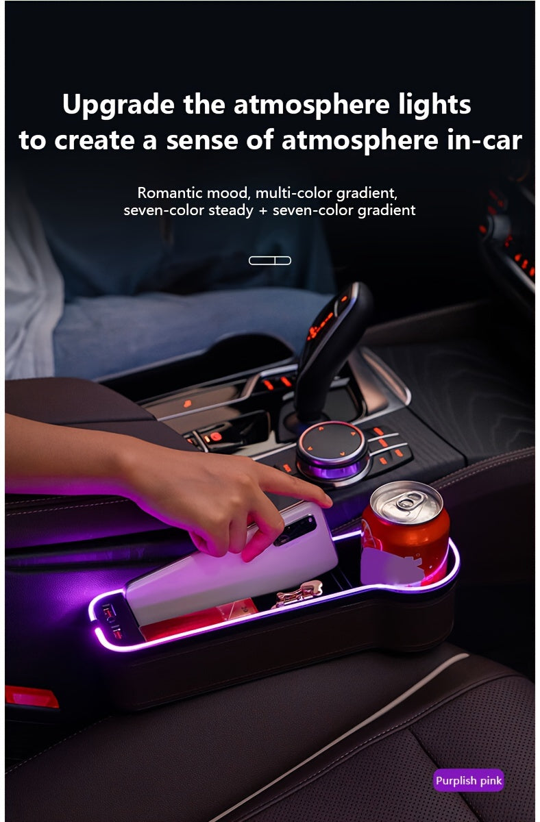 Car Seat Gap Organizer with Atmosphere Light Phone Holder Charger Slot Sundries Storage Box Car Interior Accessories Universal Fit
