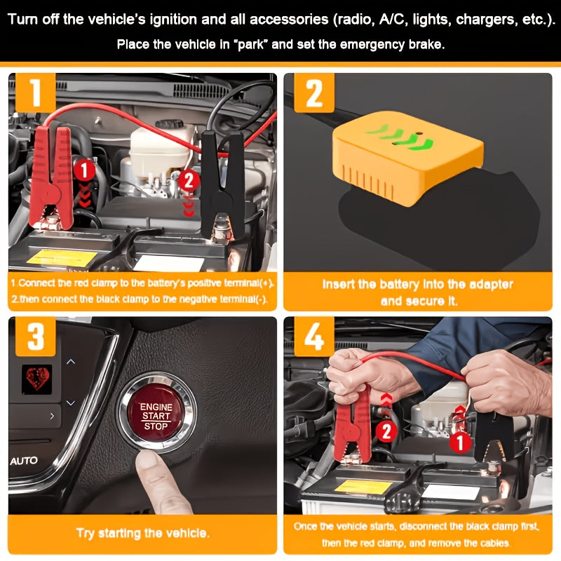 Car Jump Starter Cable Adapter for DeWalt 18V/20V DCB Battery – Portable 12V Battery Pack Connector, ABS, 0.98ft & 6.56ft Options, Battery Not Included
