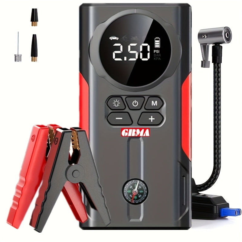 Portable Jump Starter 12V Lithium, Car Battery Booster for Up to 9L Gas / 6.5L Diesel, Ultra-Safe with LCD Display, Optional Air Pump