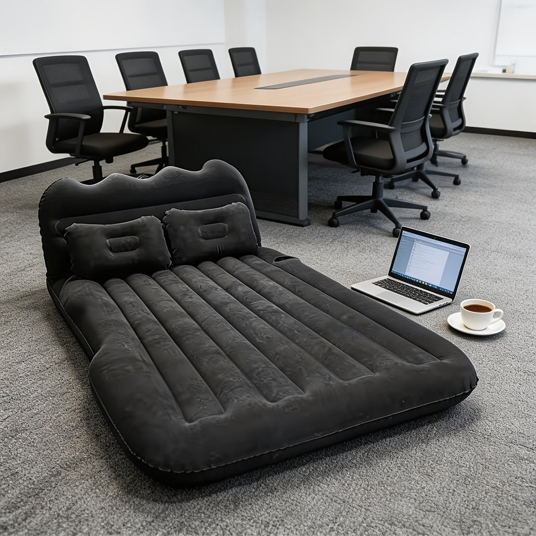 Car Inflatable Mattress SUV Back Seat Air Bed with Electric Pump 2 Pillows 2 Support Piers Storage Bag PVC Flocking Fits Truck RV 5 Colors