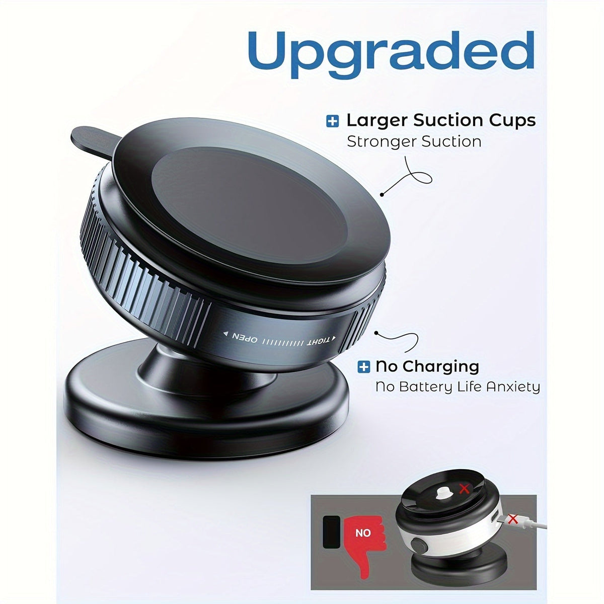Vacuum Magnetic Phone Holder 360° Adjustable, Upgraded Alloy Suction Cup Mount for Car Dashboard, Gym Mirror & Smooth Surfaces, Universal Smartphone Fit